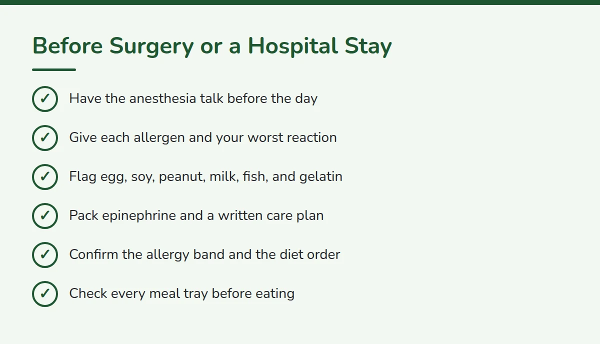 Summary card: Before Surgery or a Hospital Stay
