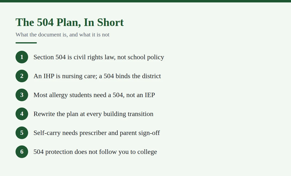 Summary card: The 504 Plan, In Short